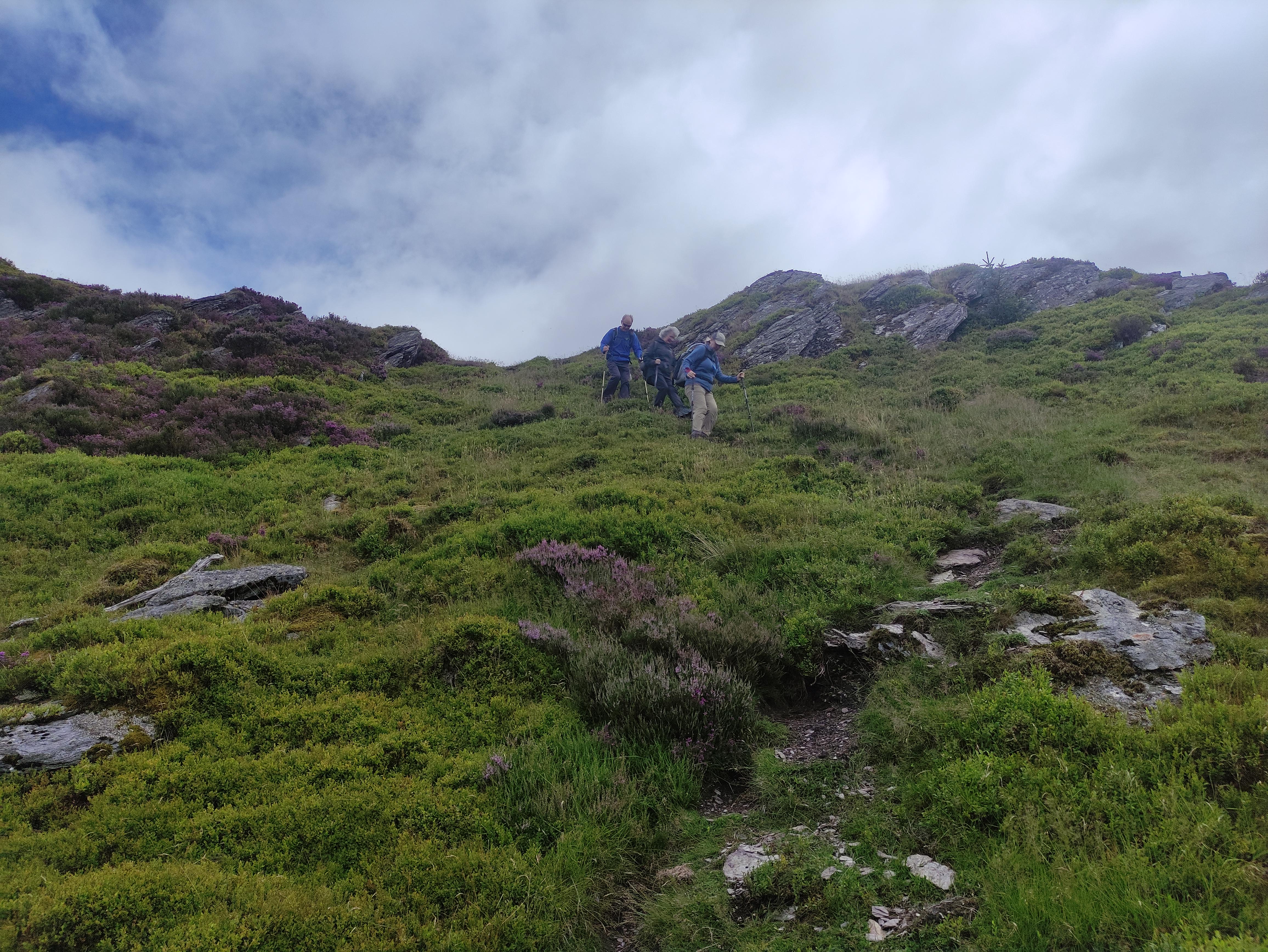 Descending from summit