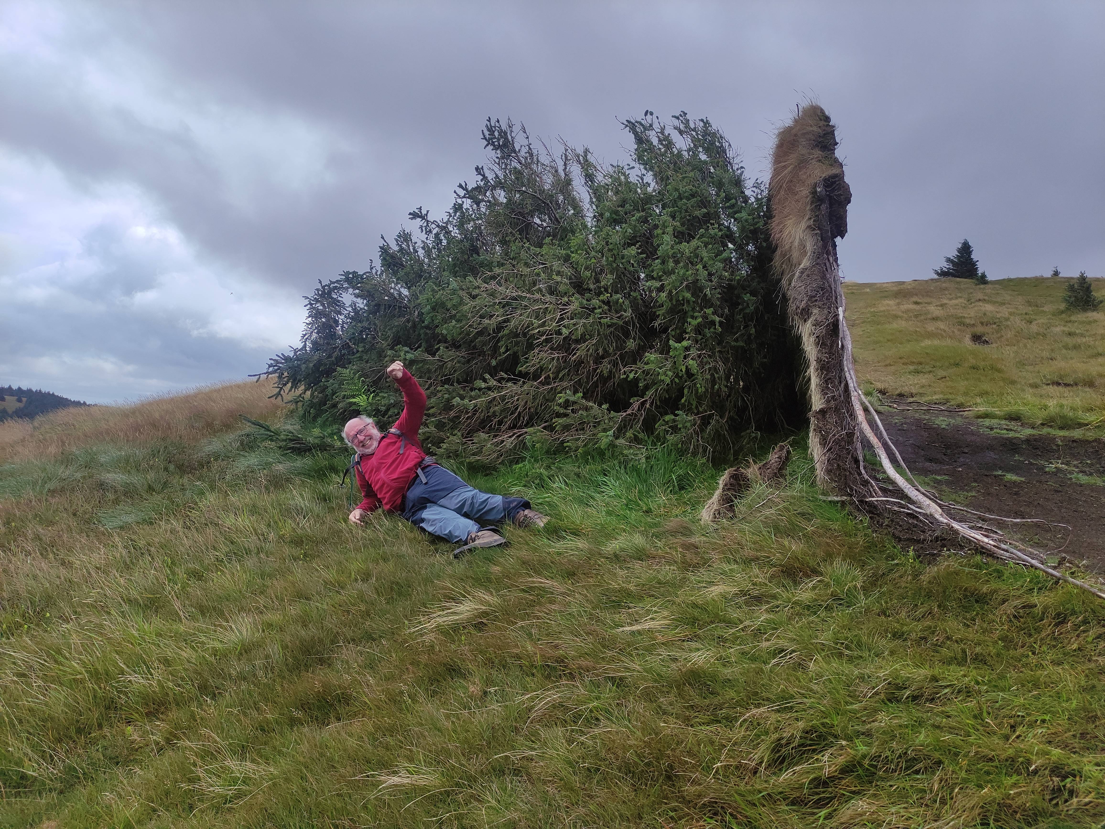 Mike blown over in the wind!